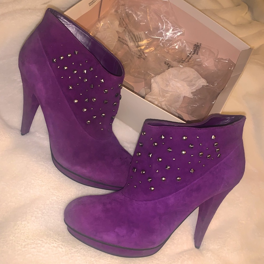Bcbg Purple Suede Studded Ankle Boots